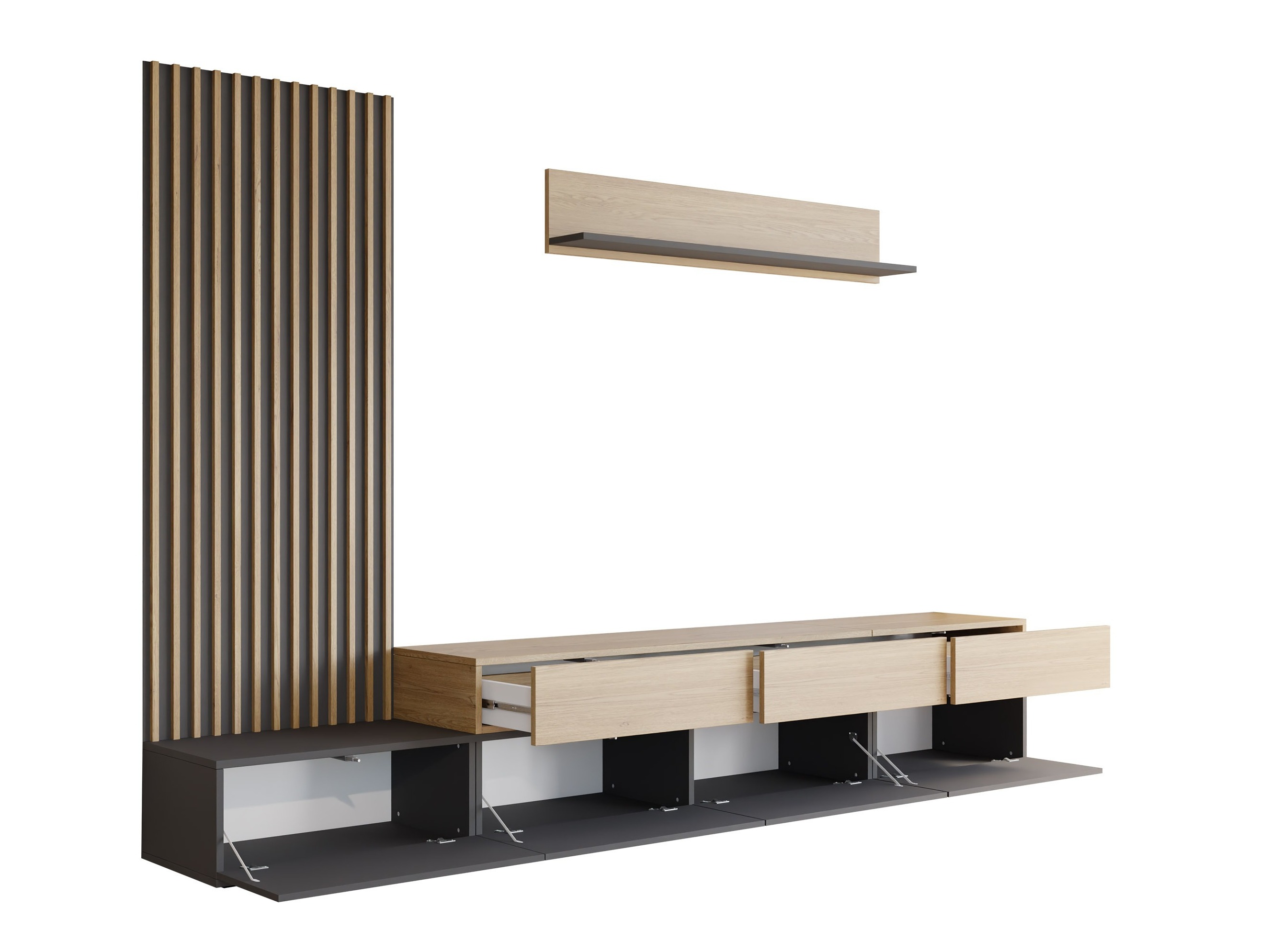 Wohnzimmer-Set Comfivo Munium II (Graphit + Eiche)