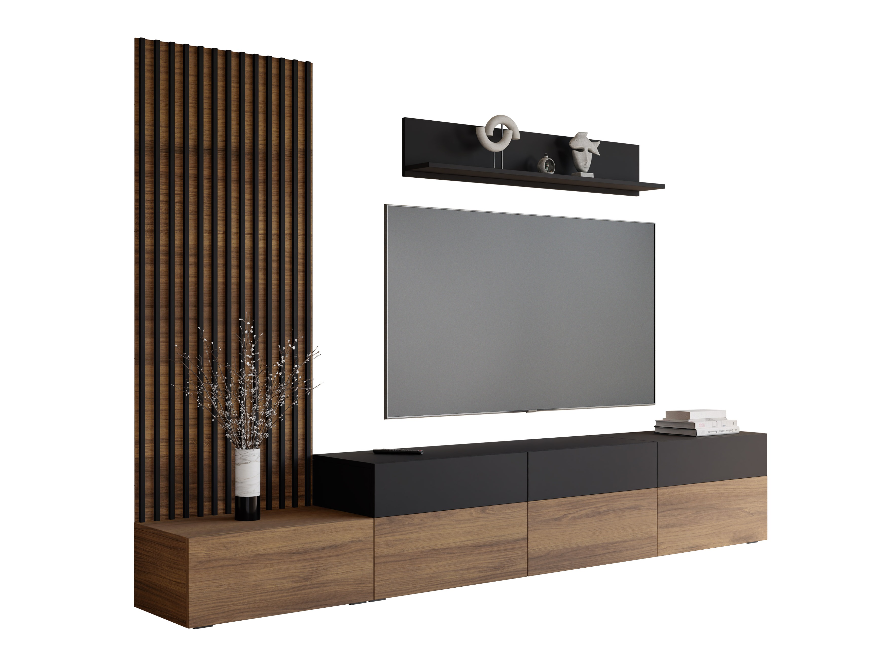 Wohnzimmer-Sets Comfivo Munium II (Walnussholzoptik + Schwarz)