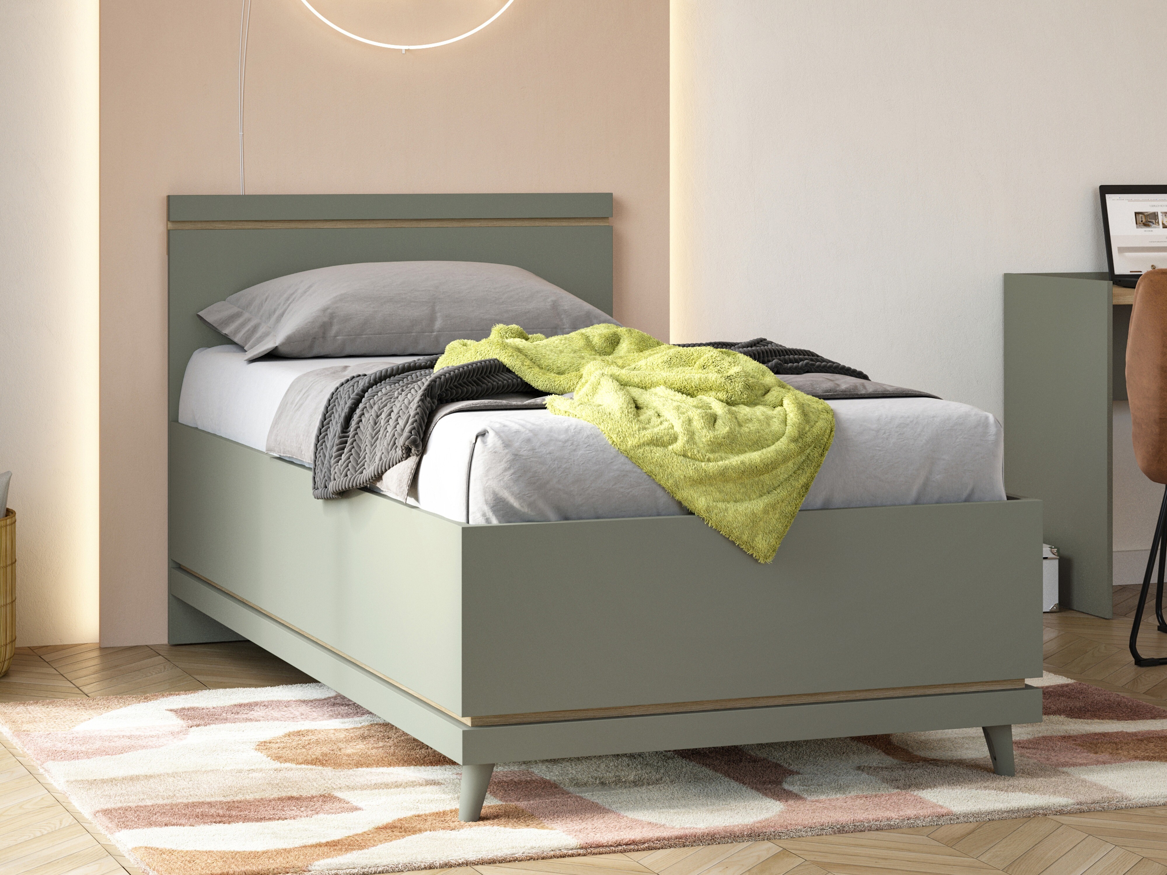 Bett Fertalu 107 (Grün + Eiche)
