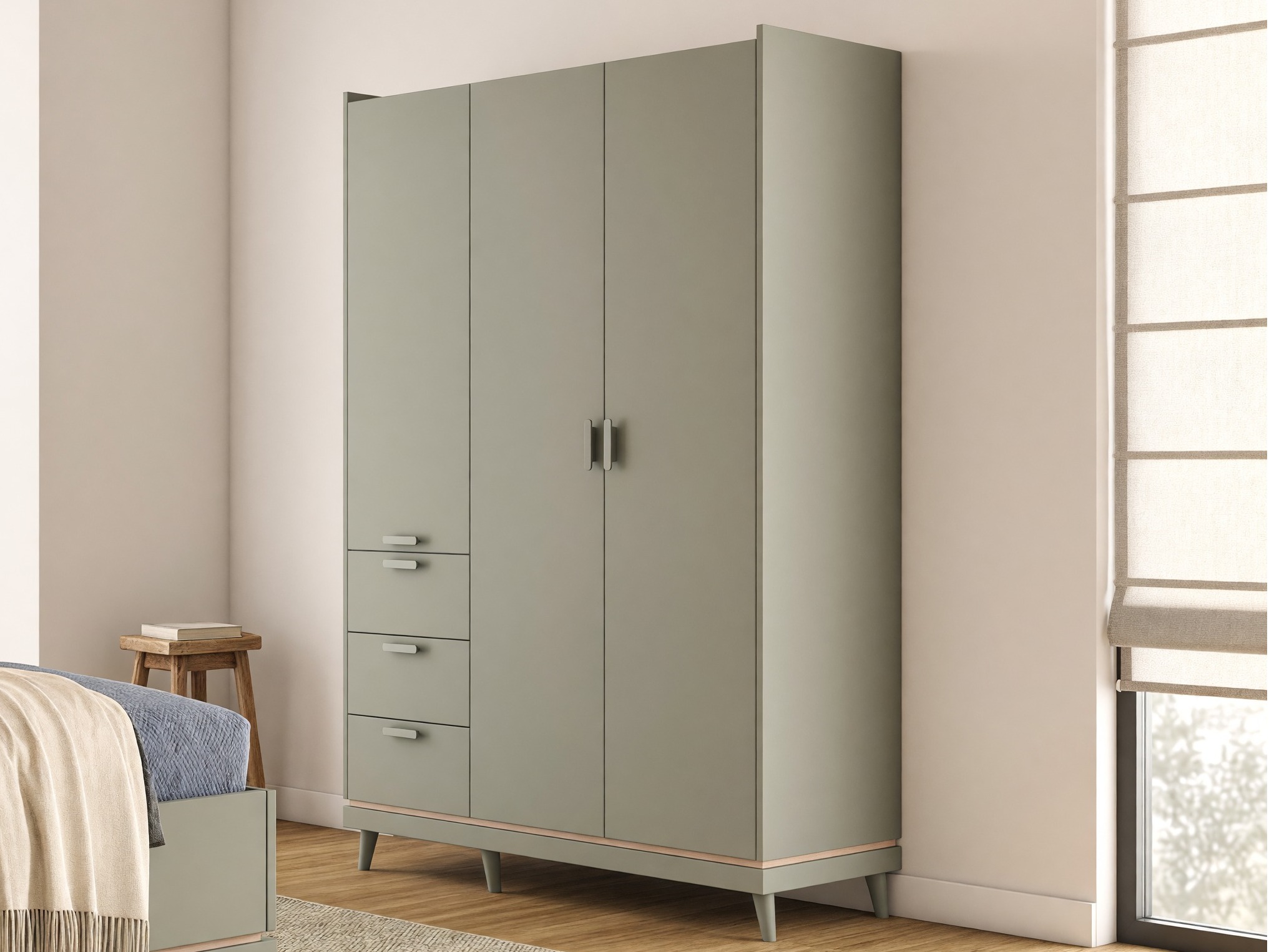 Kleiderschrank Fertalu 100 (Grün + Eichenholzoptik)