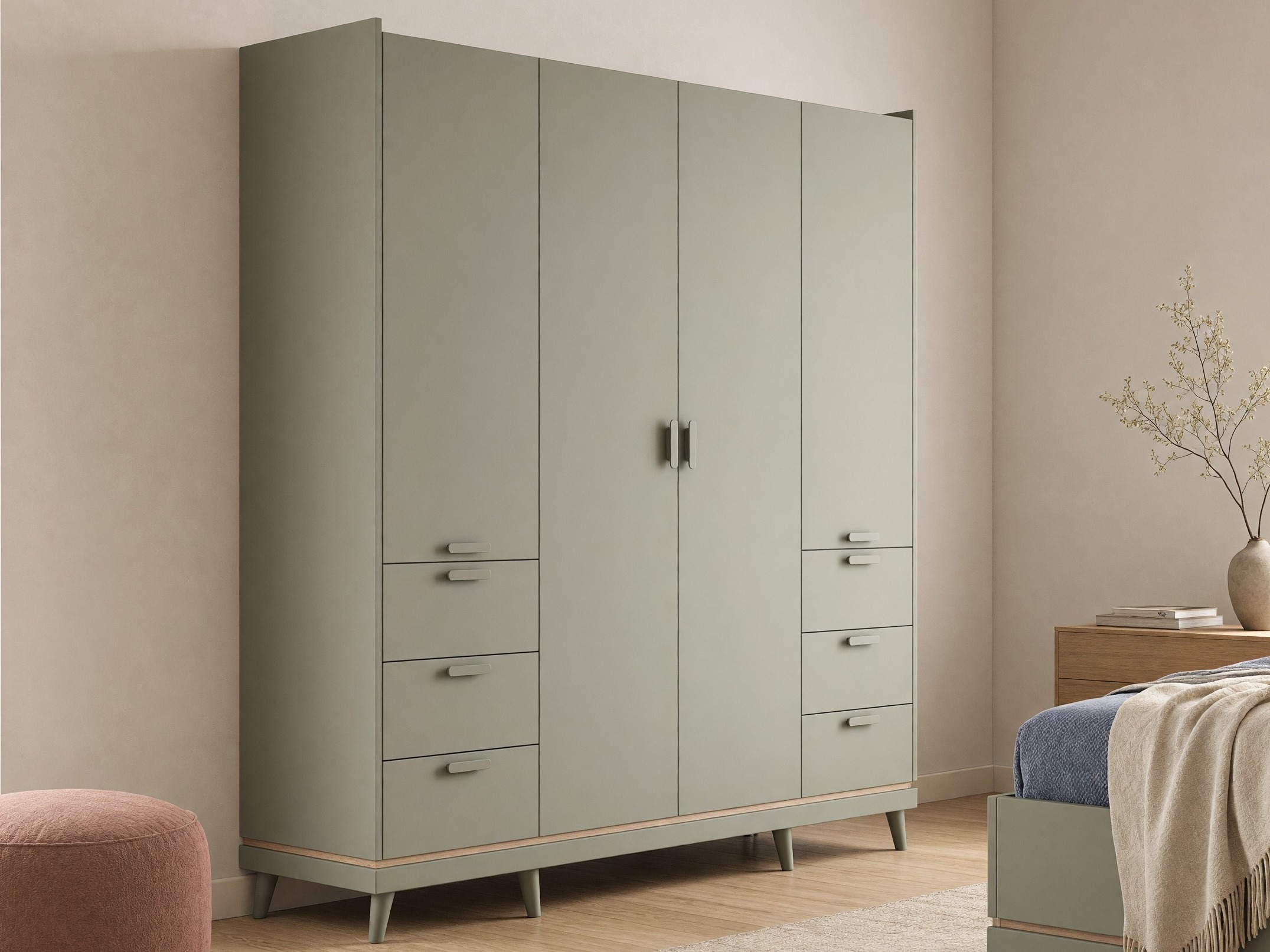 Kleiderschrank Fertalu 101 (Grün + Eichenholzoptik)