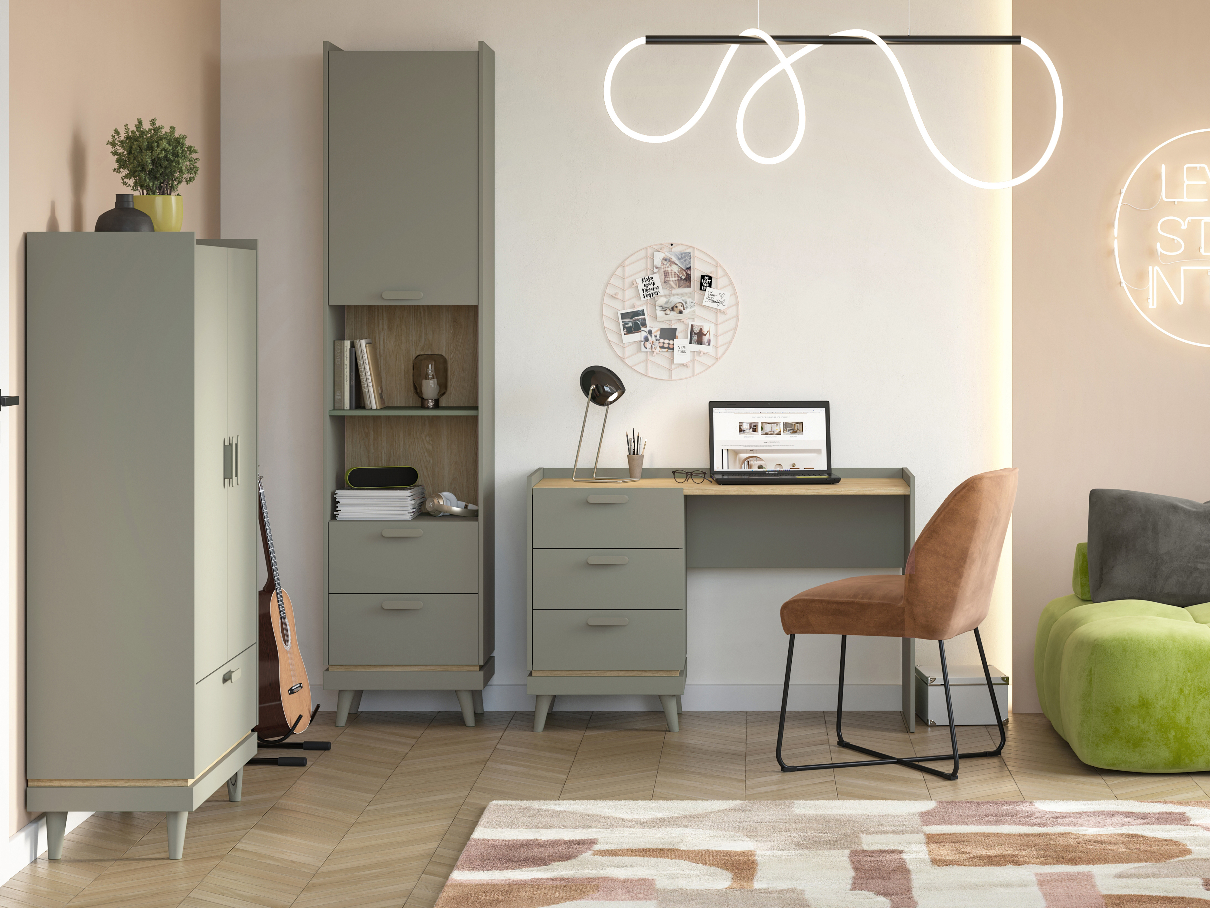 Regal Fertalu 106 (Grün + Eichenholzoptik)