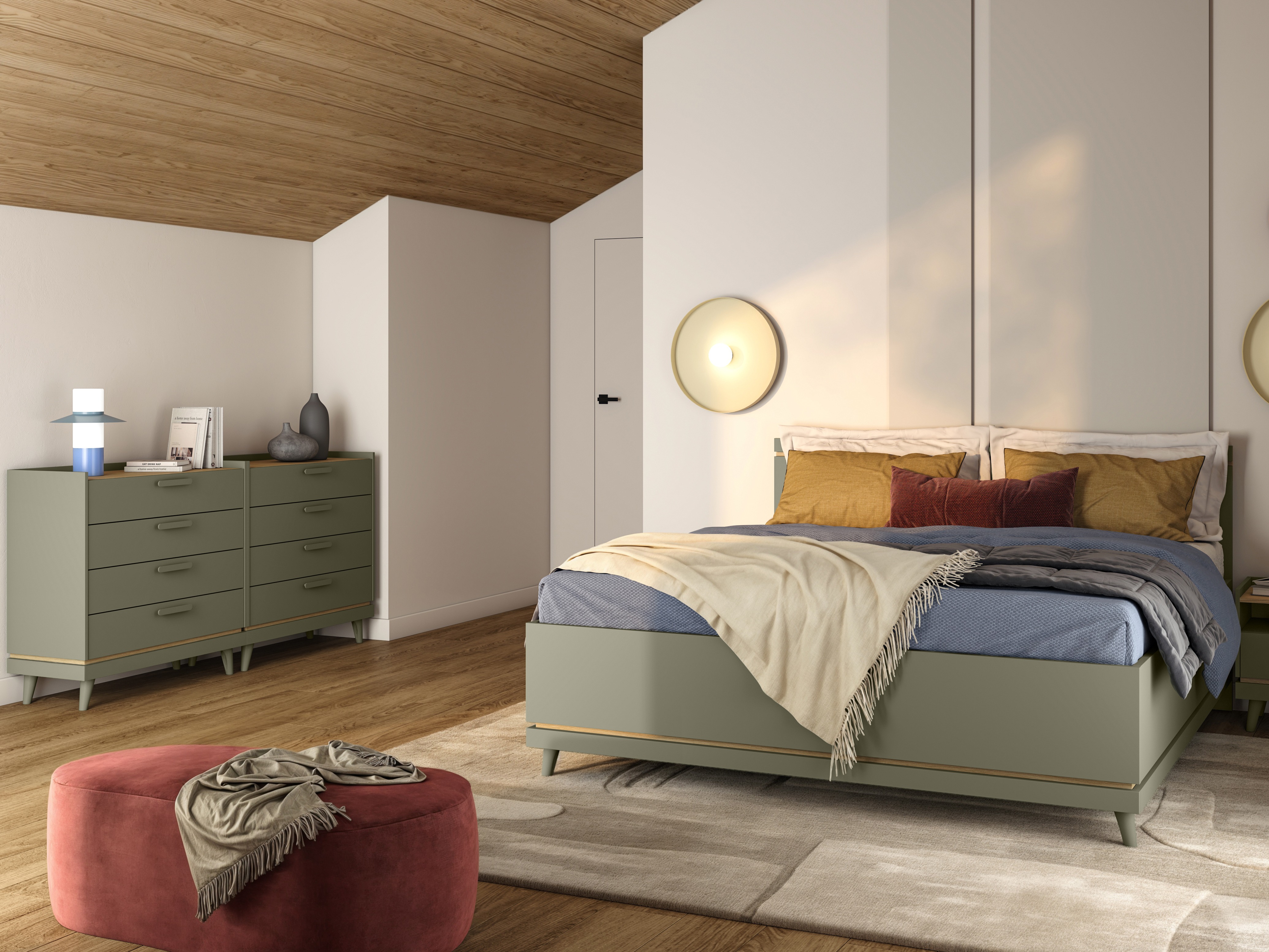 Kommode Fertalu 104 (Grün + Eichenholzoptik)
