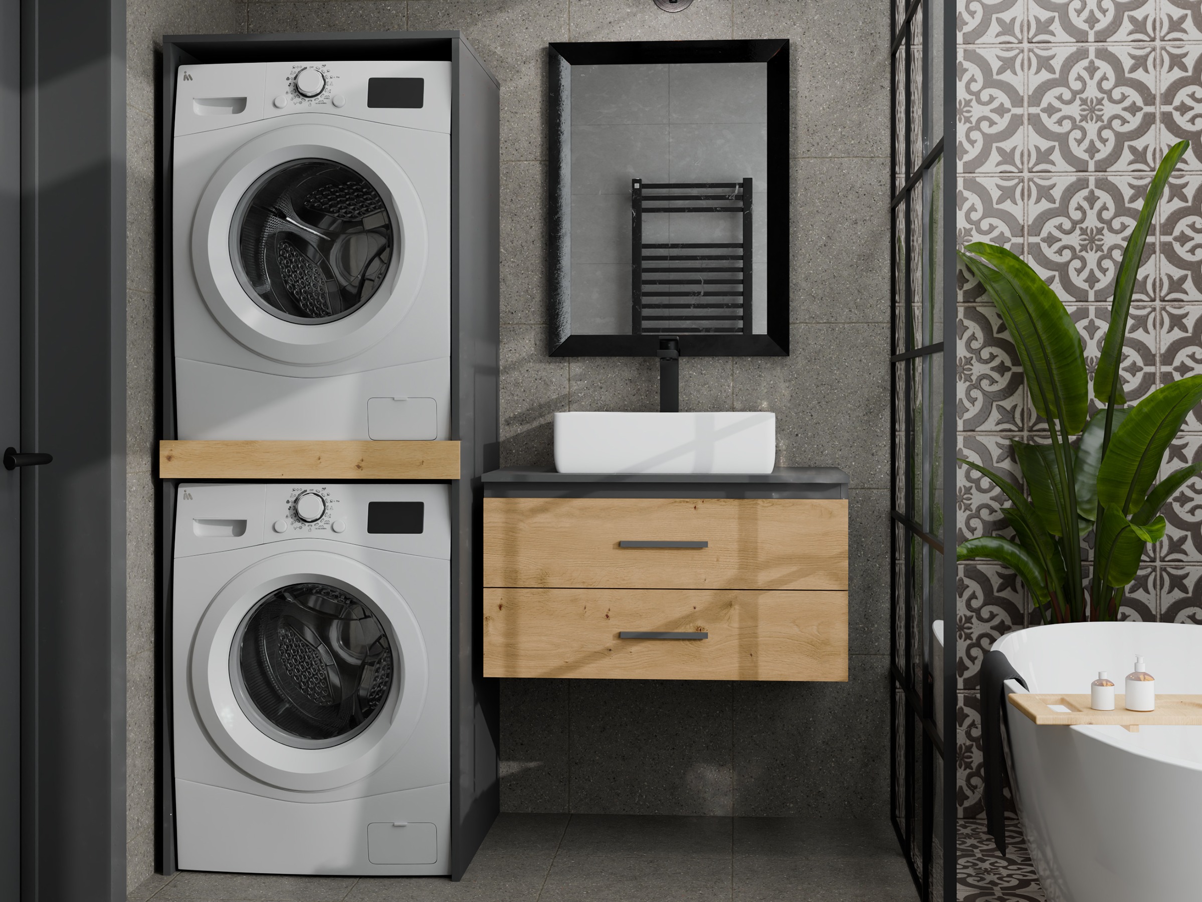 Badezimmer-Regal Balelbo 108 (Anthrazit + Artisan-Eiche)