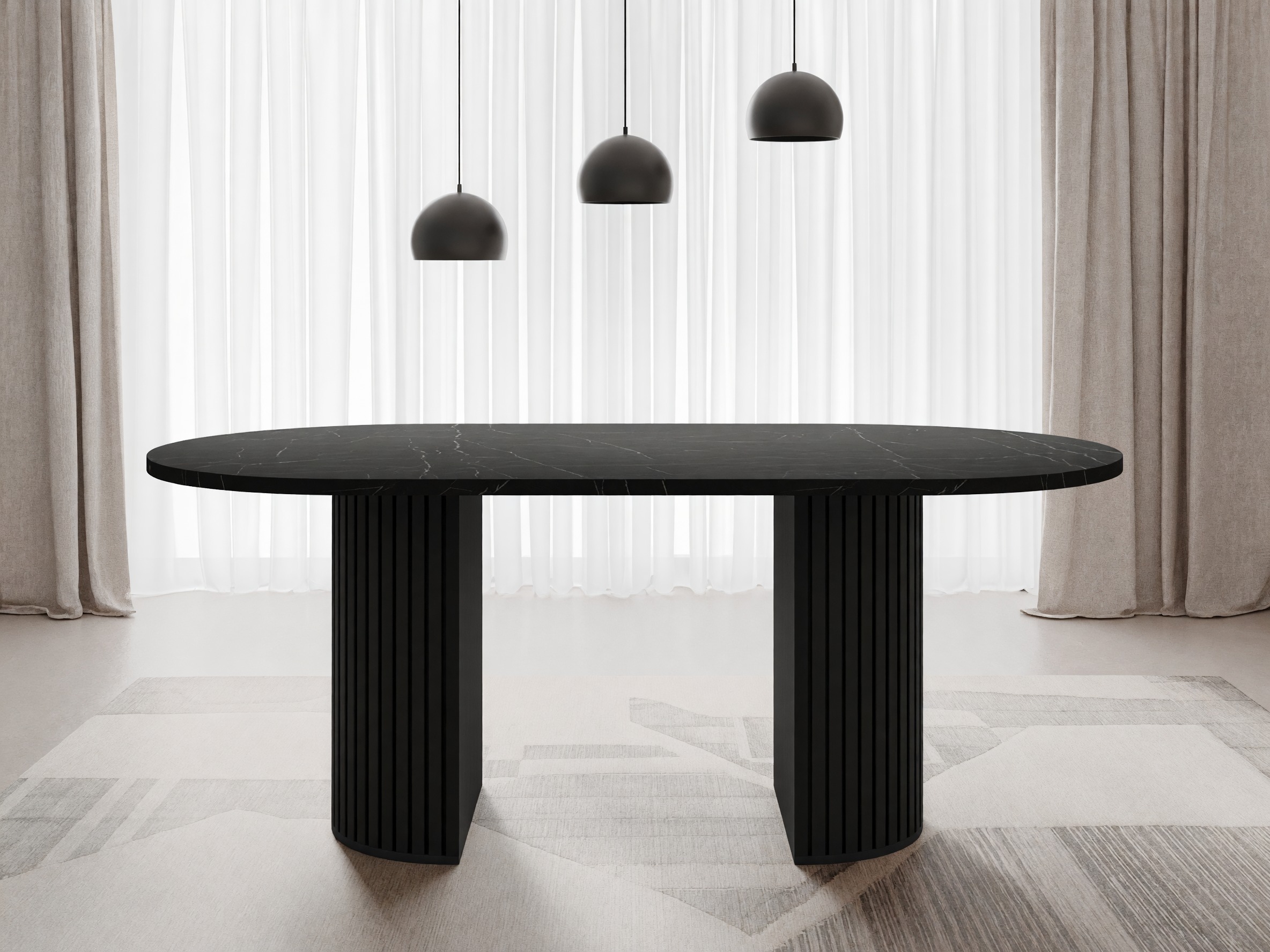 Tisch Comfivo Ulma (Schwarzer Marmor + Schwarz)