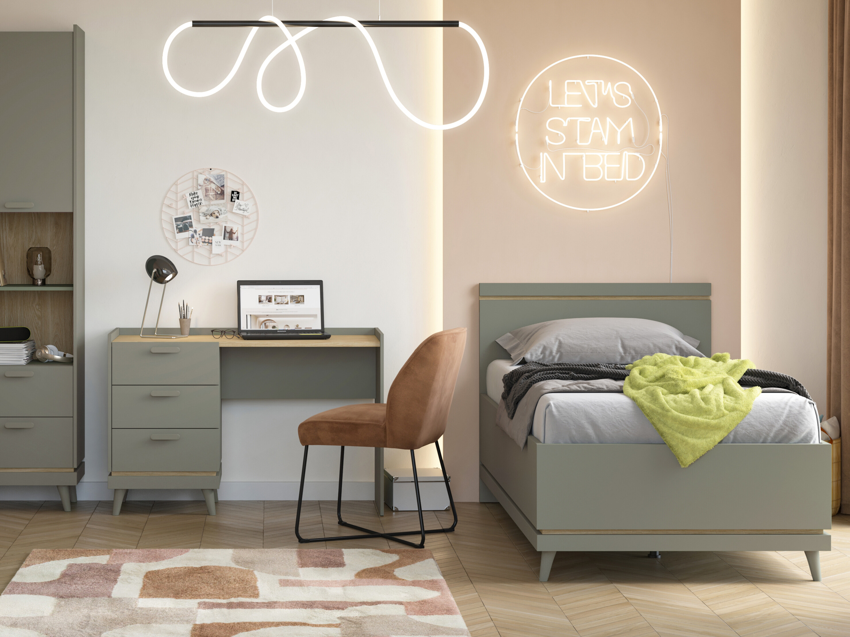 Bett Fertalu 107 (Grün + Eiche)