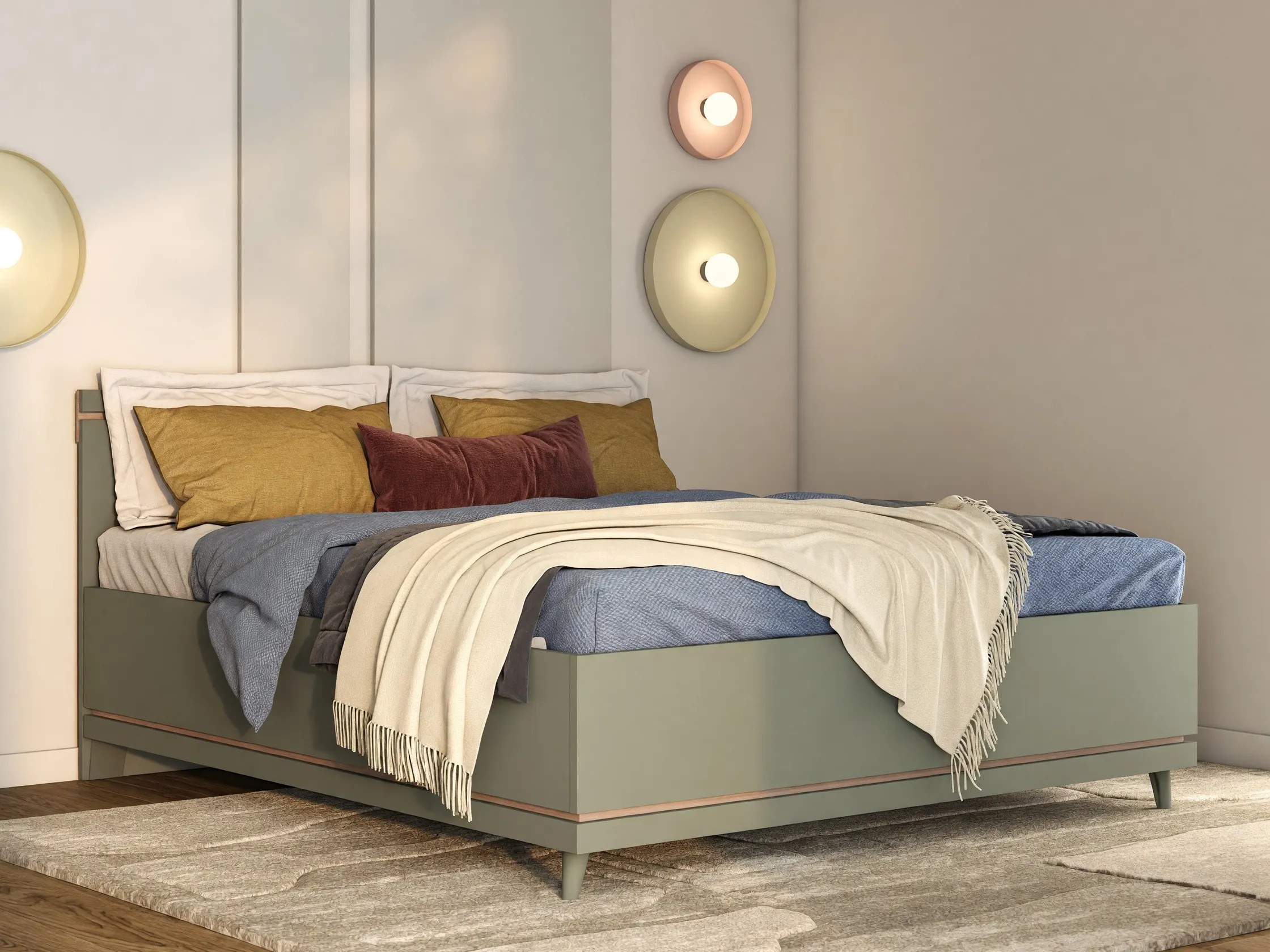 Bett Fertalu 107 (Grün + Eiche)