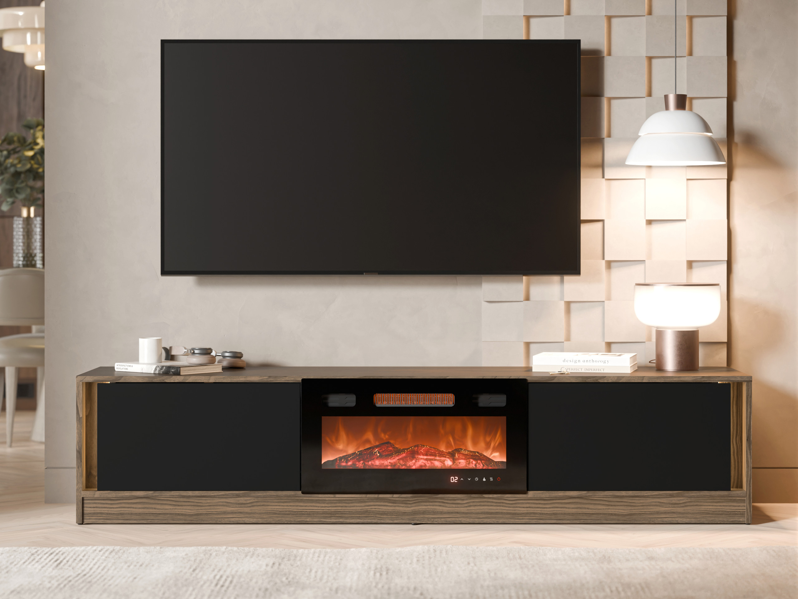 TV-Möbel Charlotte 217 (Walnussholzoptik + Schwarz)
