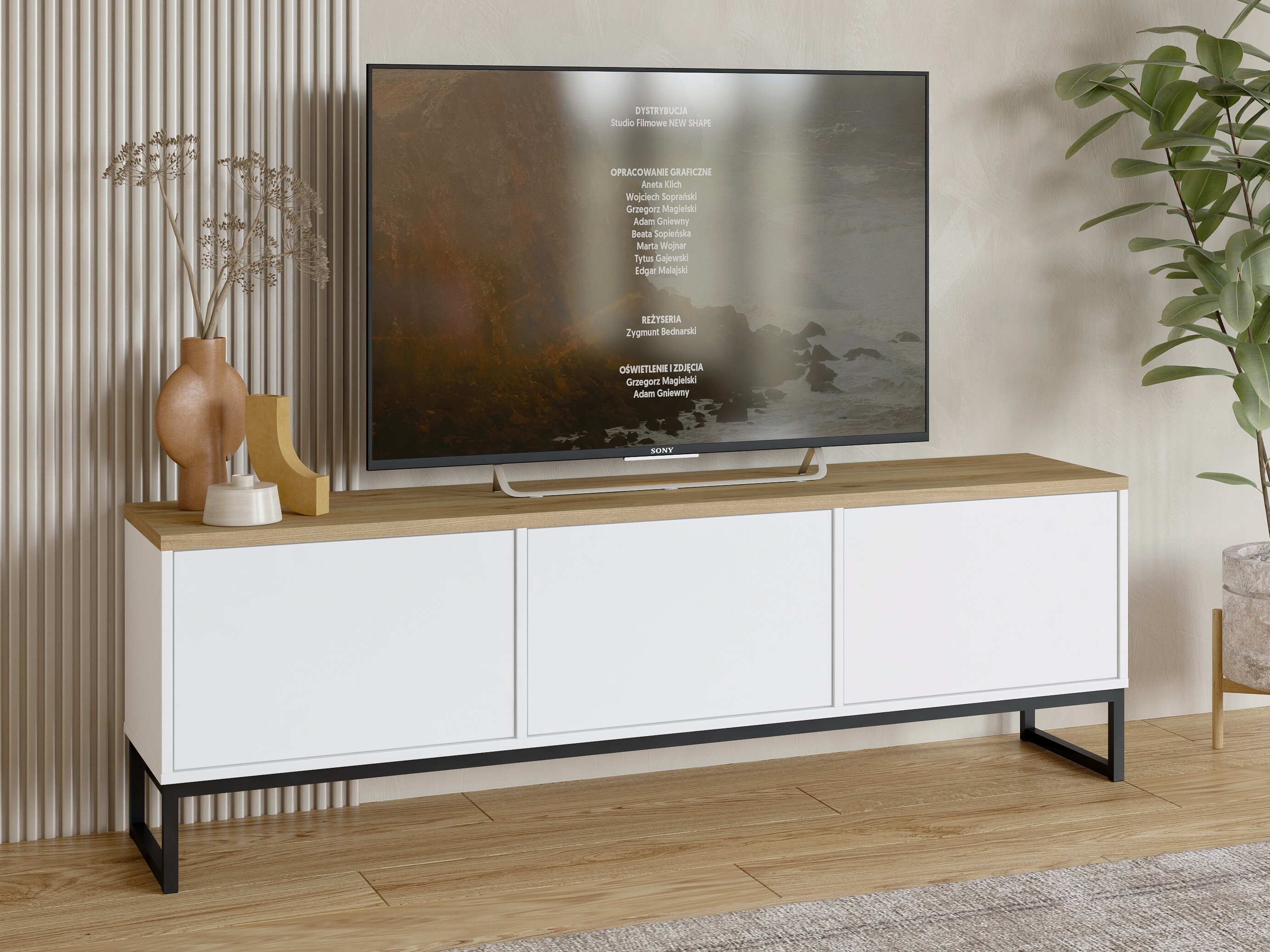 TV-Möbel Camtolo 100 (Weiss + Eiche hell)