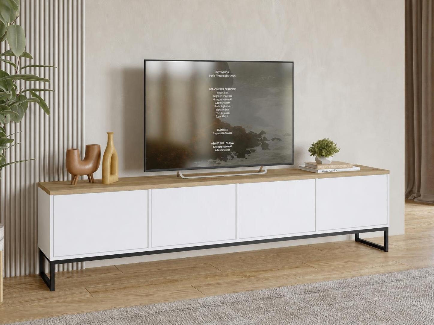 TV-Möbel Camtolo 101 (Weiss + Eiche hell)