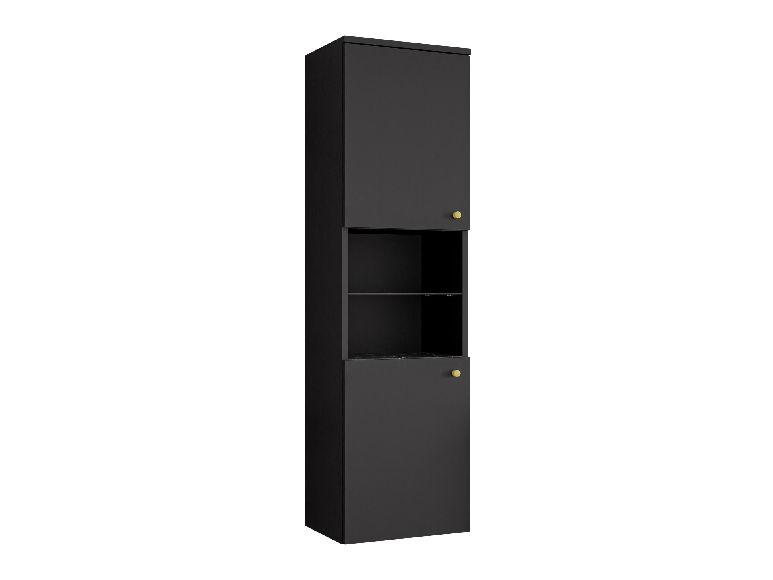 Badezimmer-Hängeschrank Salus (Schwarz + Schwarzer Marmor)