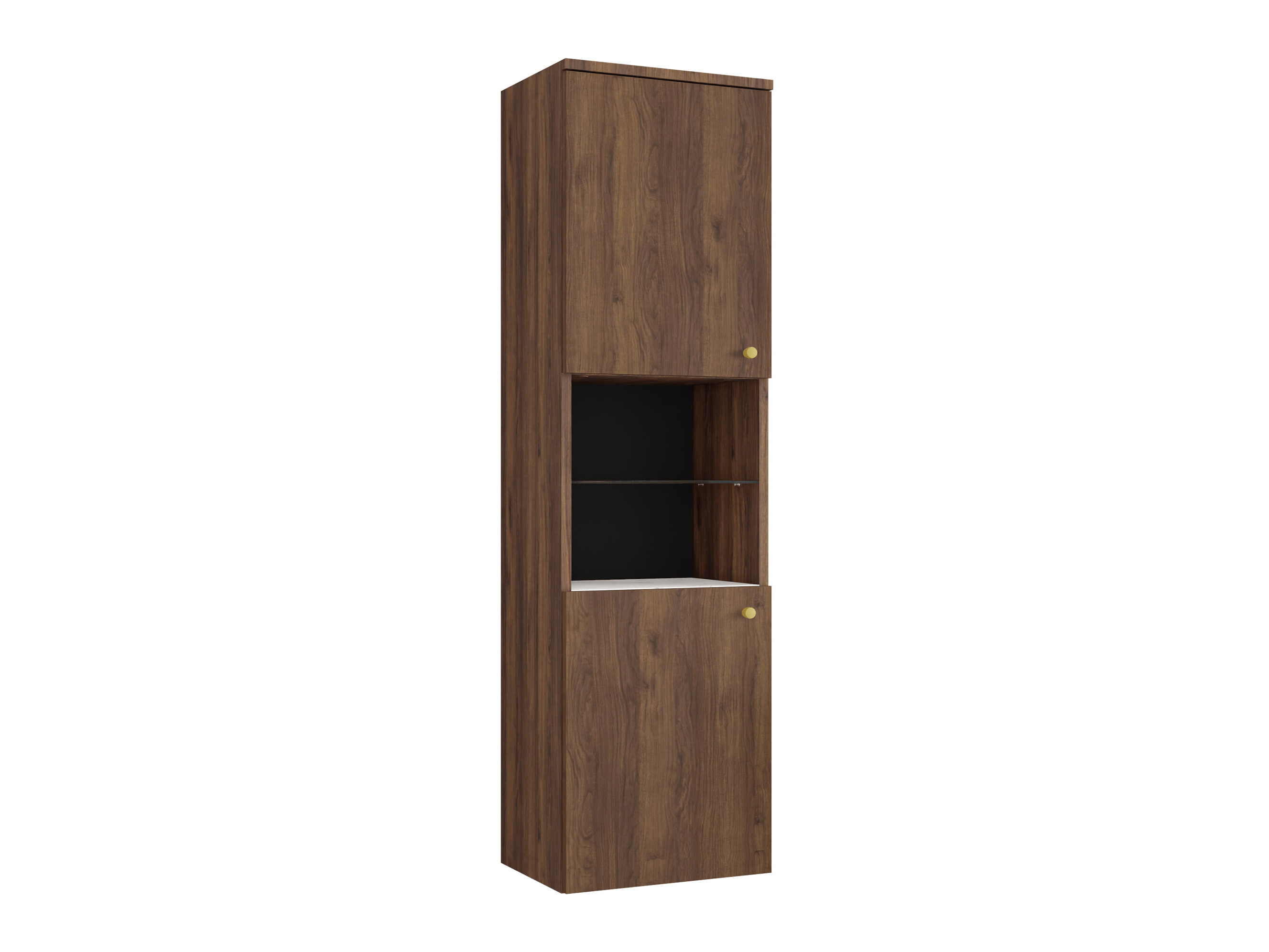 Badezimmer-Hängeschrank Salus (Walnussholzoptik + Weisser Marmor)