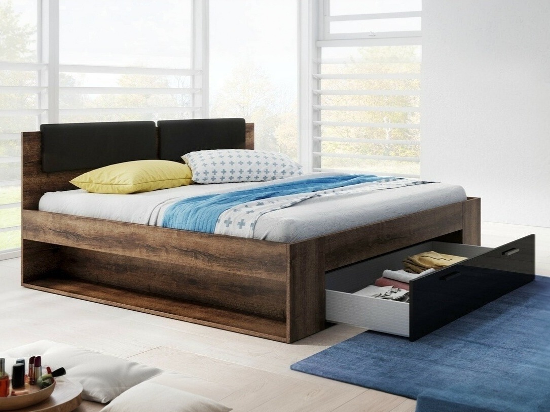 Bett Levruvu 106 (Klostereiche + Schwarz glänzend)