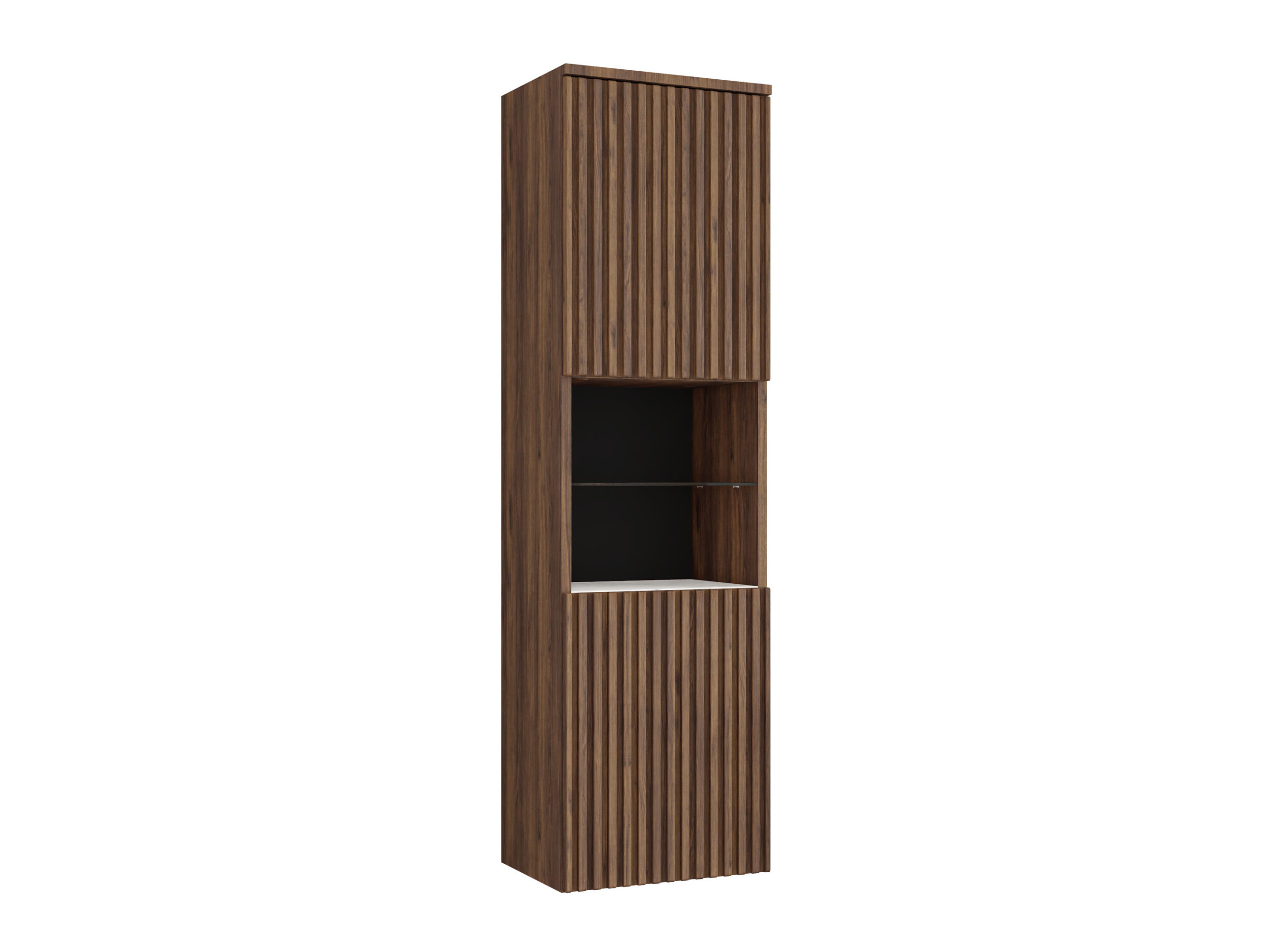 Badezimmer-Hängeschrank Nauta (Walnussholzoptik + Weisser Marmor)