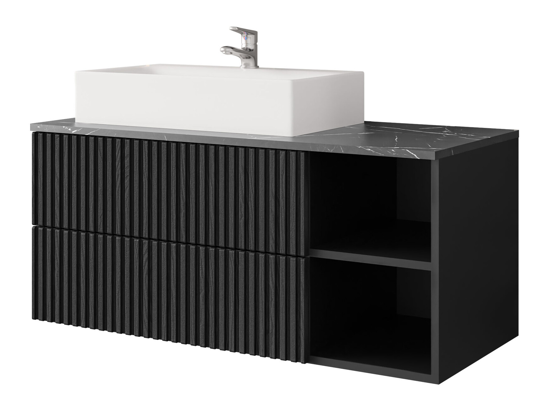 Wandhängender Waschtischunterschrank Nauta (Schwarz + Schwarzer Marmor)