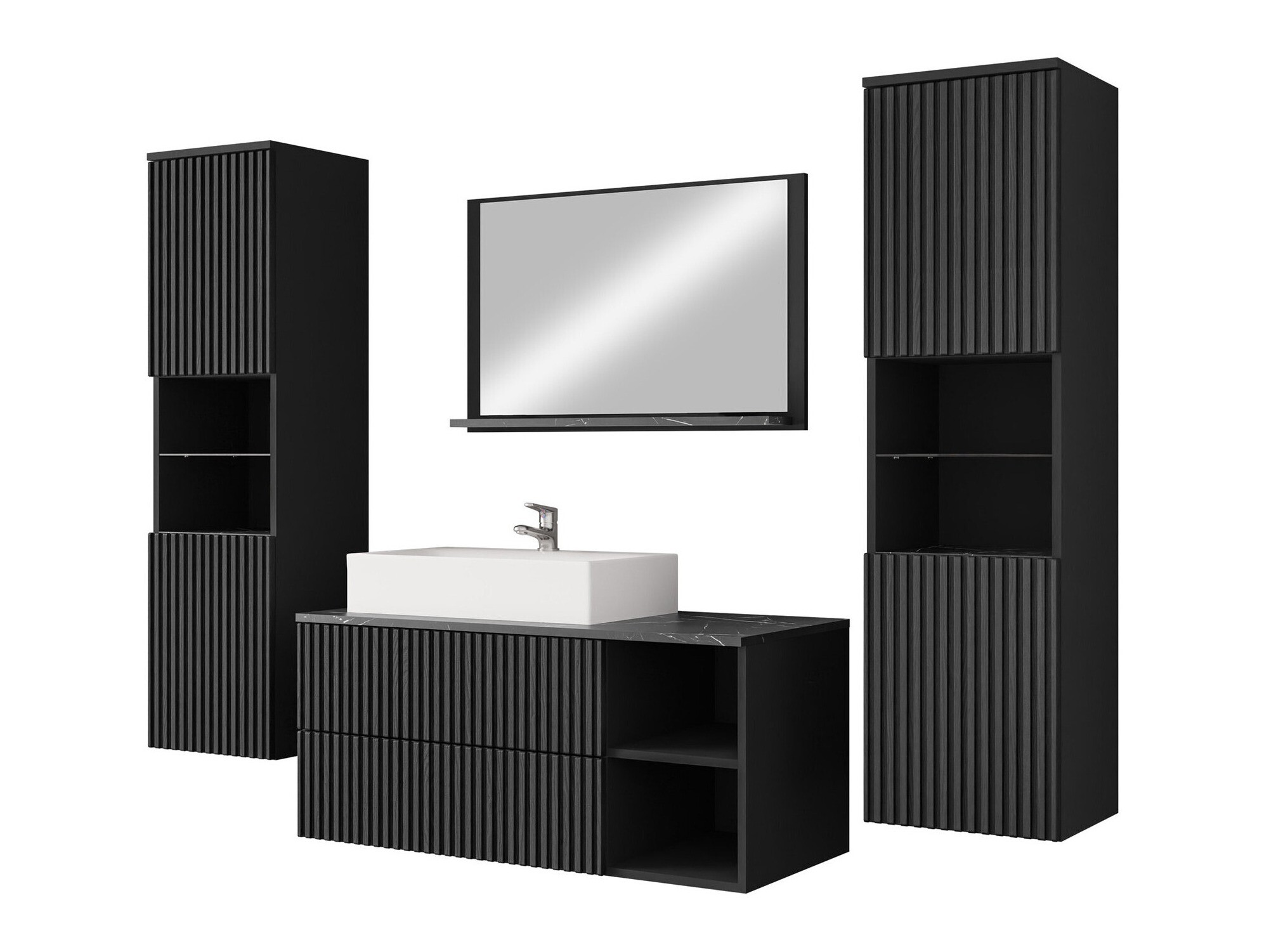 Badezimmer-Set Nauta II (Schwarz + Schwarzer Marmor)