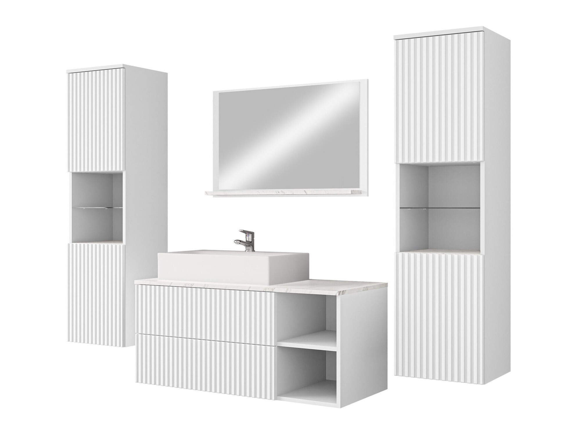 Badezimmer-Set Nauta II (Weiss + Weisser Marmor)