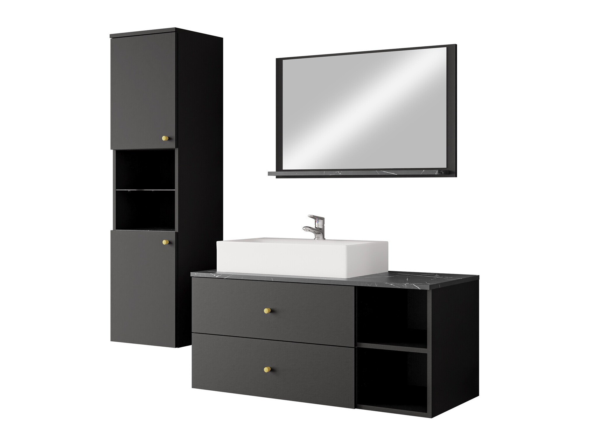 Badezimmer-Set Salus II (Schwarz + Schwarzer Marmor)