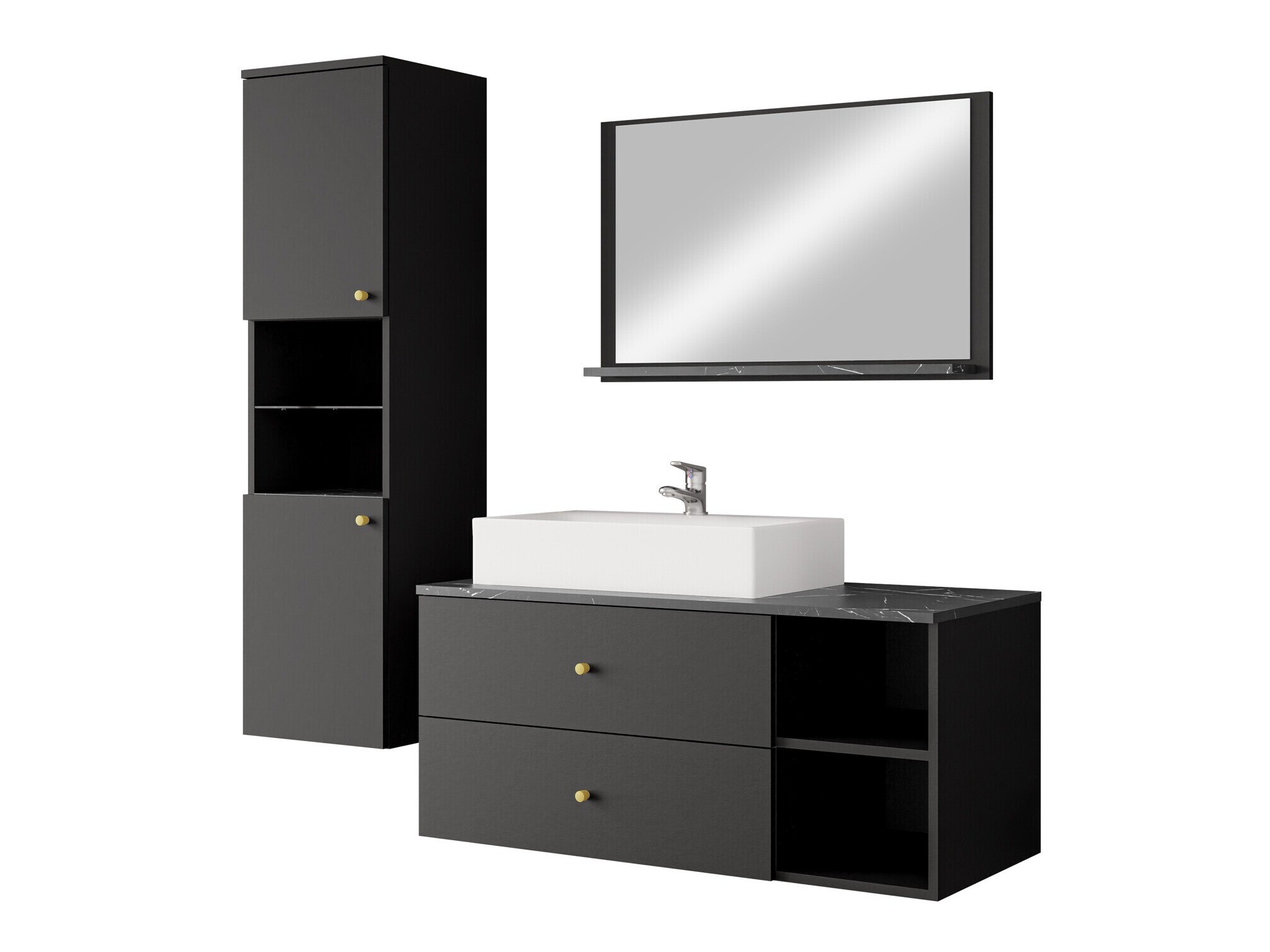 Badezimmer-Set Salus II (Schwarz + Schwarzer Marmor)