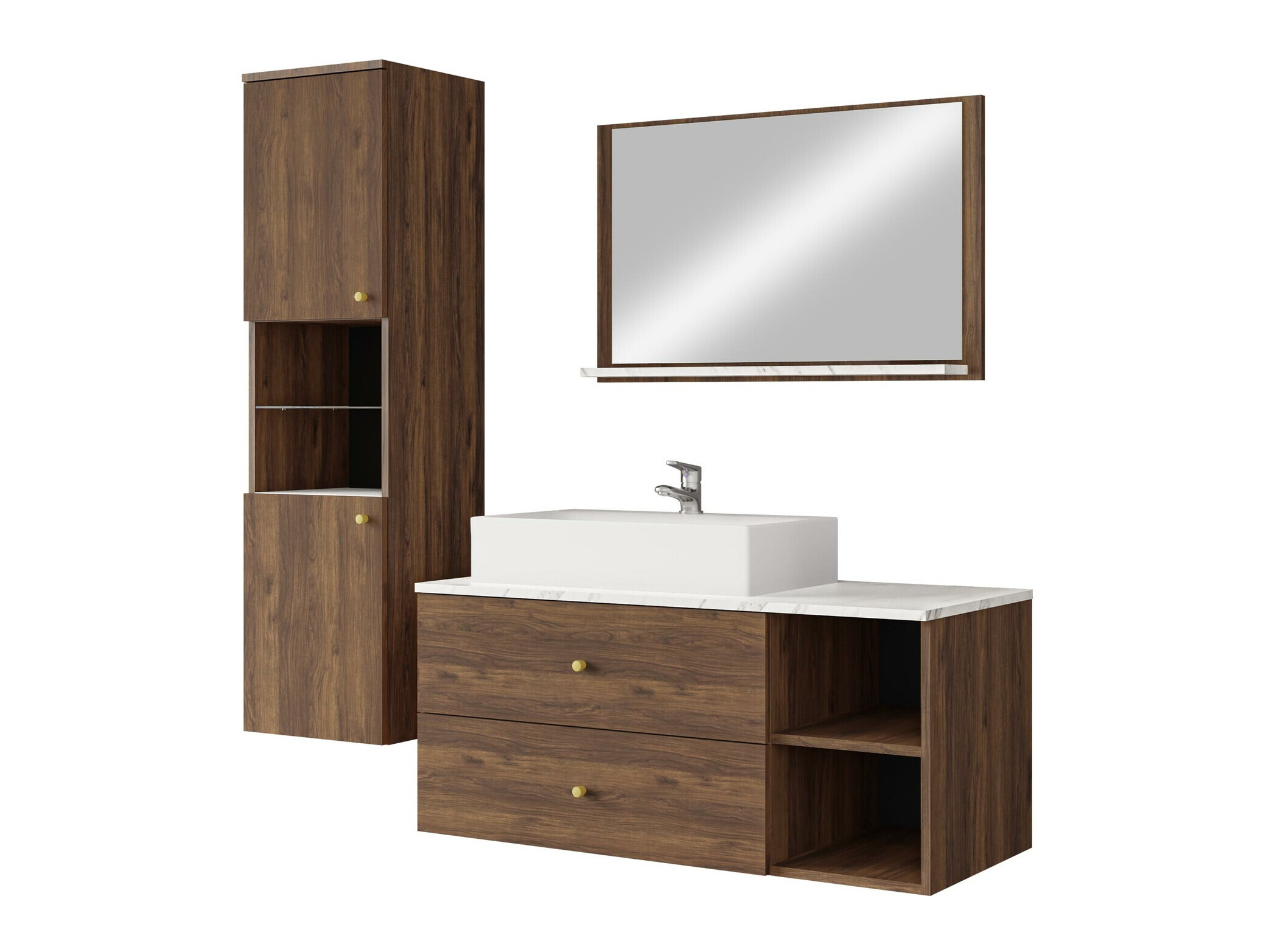 Badezimmer-Set Salus II (Walnussholzoptik + Weisser Marmor)