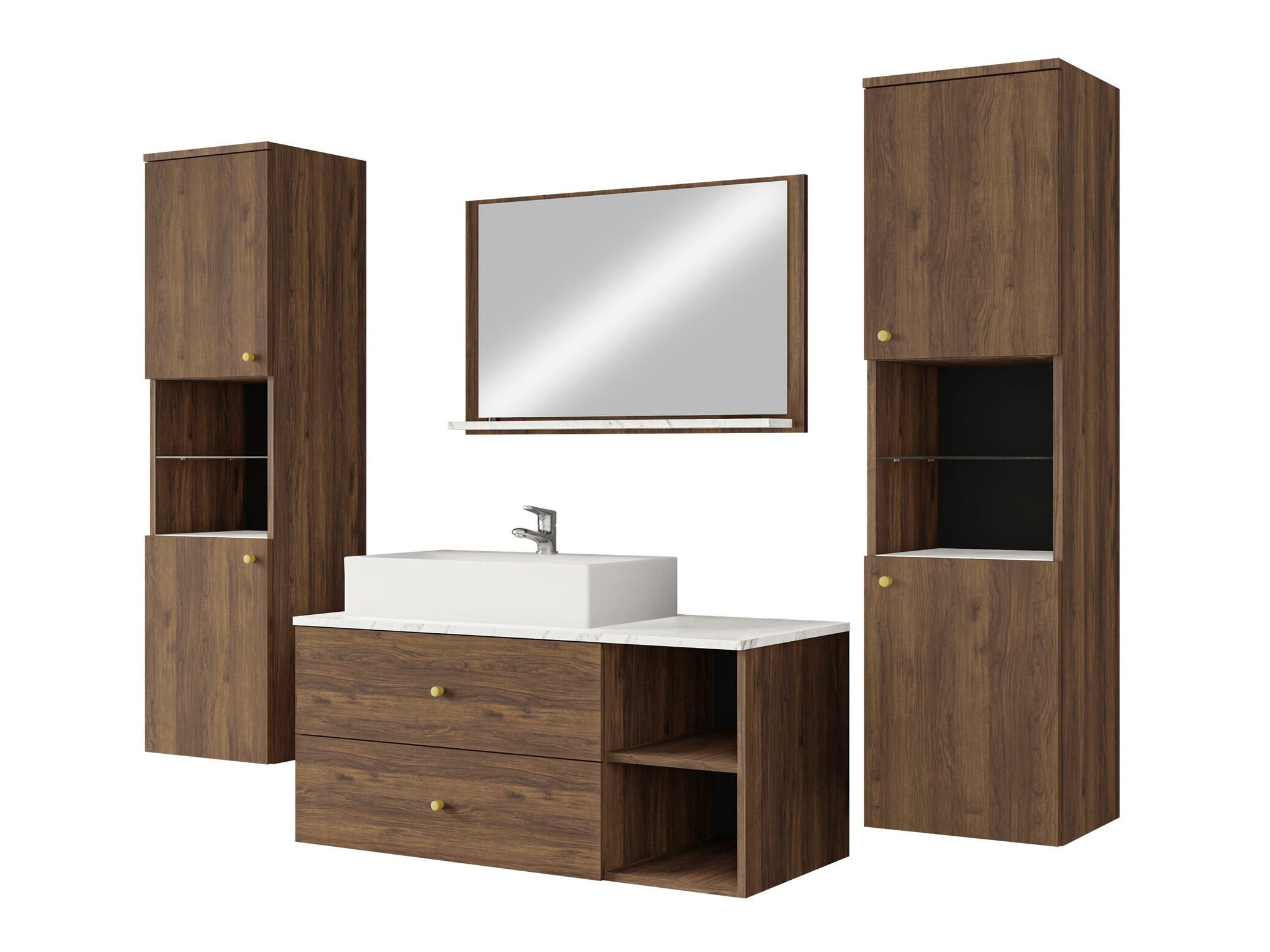 Badezimmer-Set Salus III (Walnussholzoptik + Weisser Marmor)
