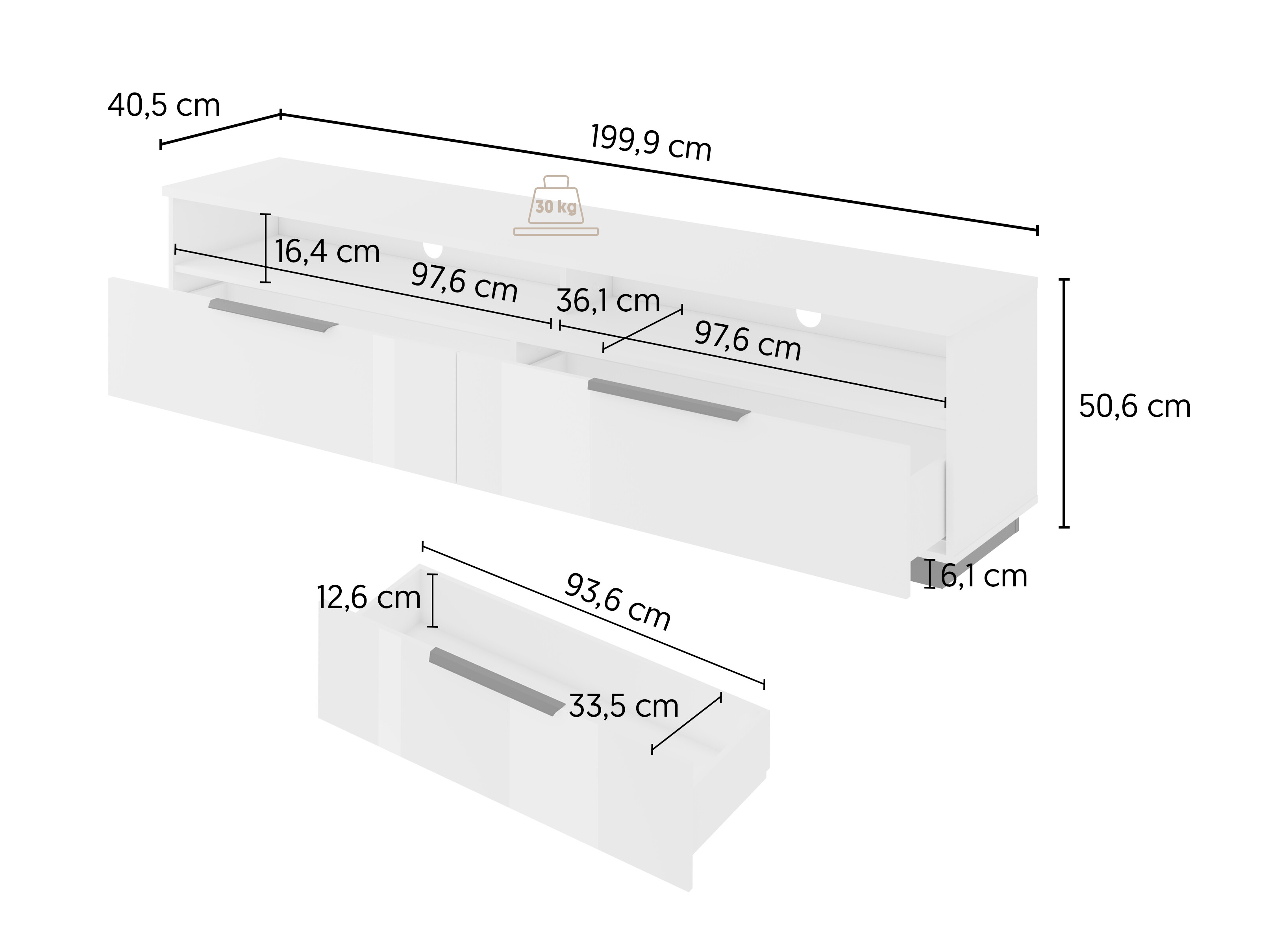 TV-Möbel Talevaro 102 (Weiss + Weiss glänzend)