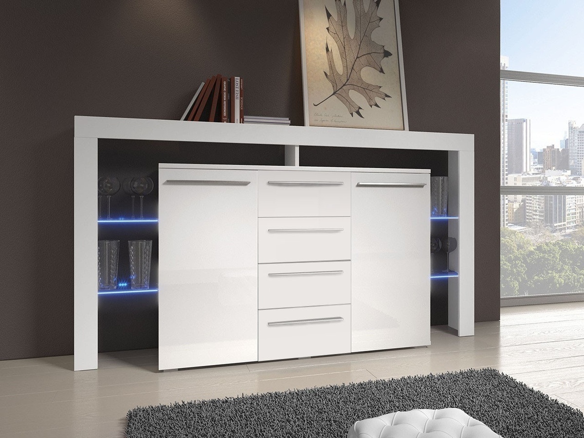 Kommode Aestas (Weiss + Weiss glänzend)