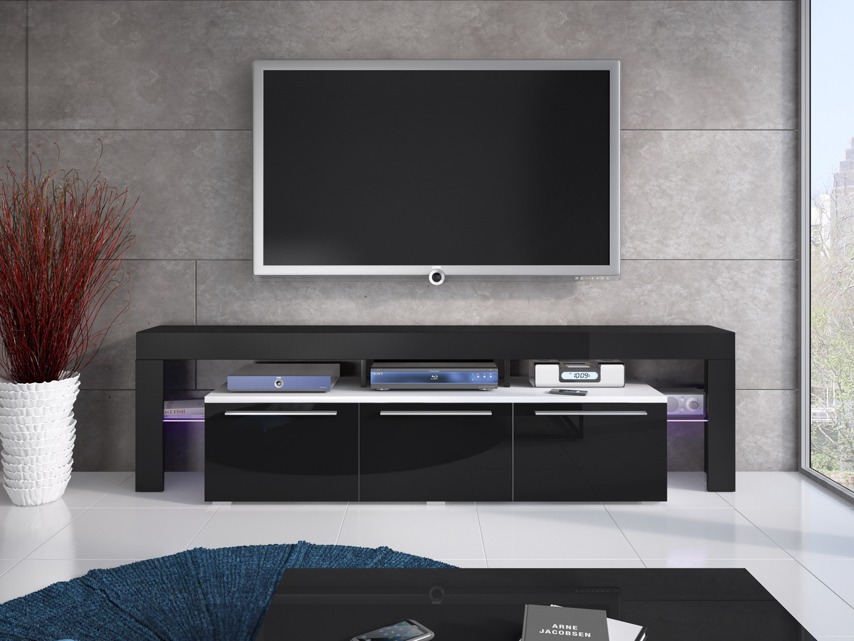 TV-Möbel Nashville 103 (Weiss + Schwarz glänzend)