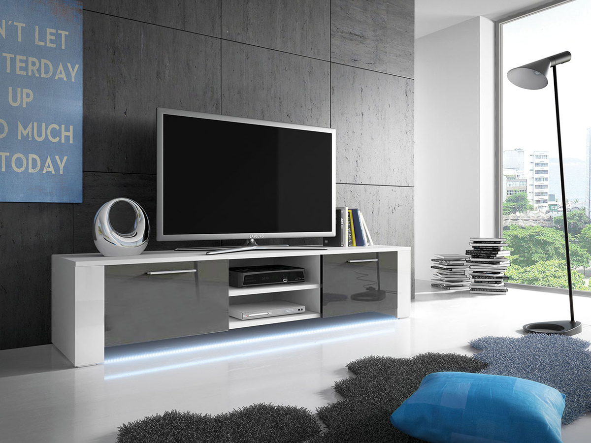 TV-Möbel Uva II (Weiss + Glanzgrau)