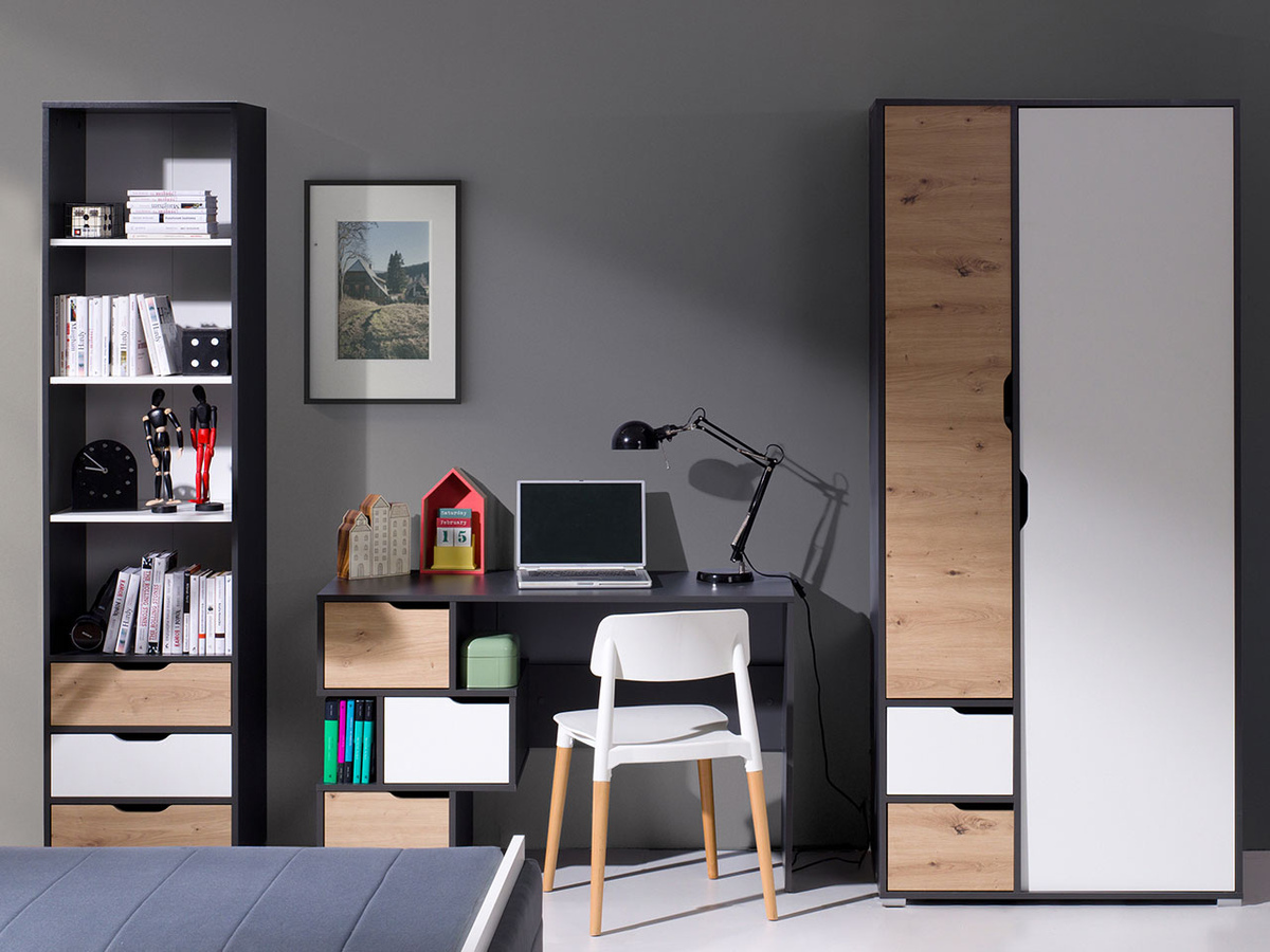 Bürotisch Providence H102 (Graphit + Artisan Eichenholzoptik + Weiss)