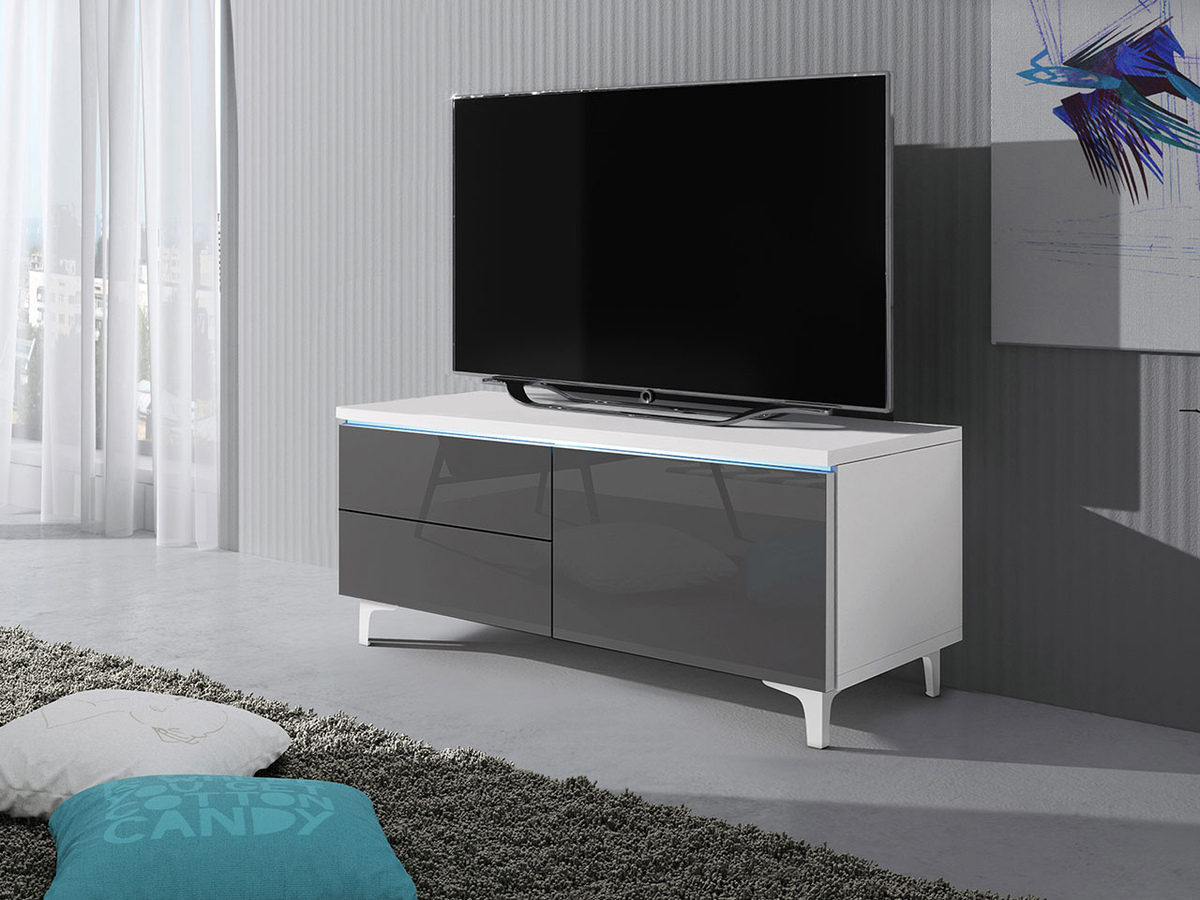 TV-Möbel Nashville 119 (Weiss + Glanzgrau)